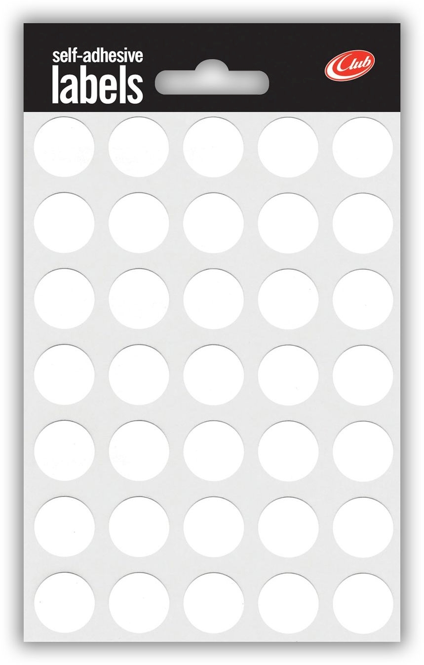 LABEL,S/Adh White Dots 13mm H/pk [Packs Only]
