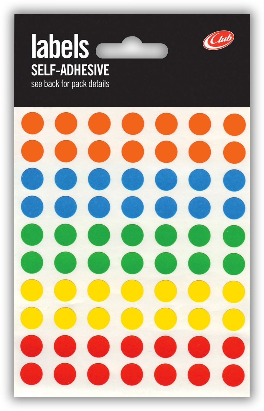 LABEL,S/Adh Dots Asst.Cols 8mm H/pk [Packs Only]