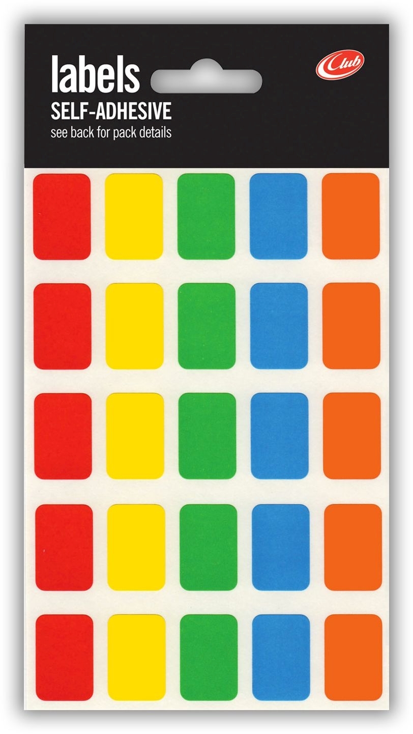 LABEL,S/Adh Asst.Cols 12x18mm H/pk [Packs Only]