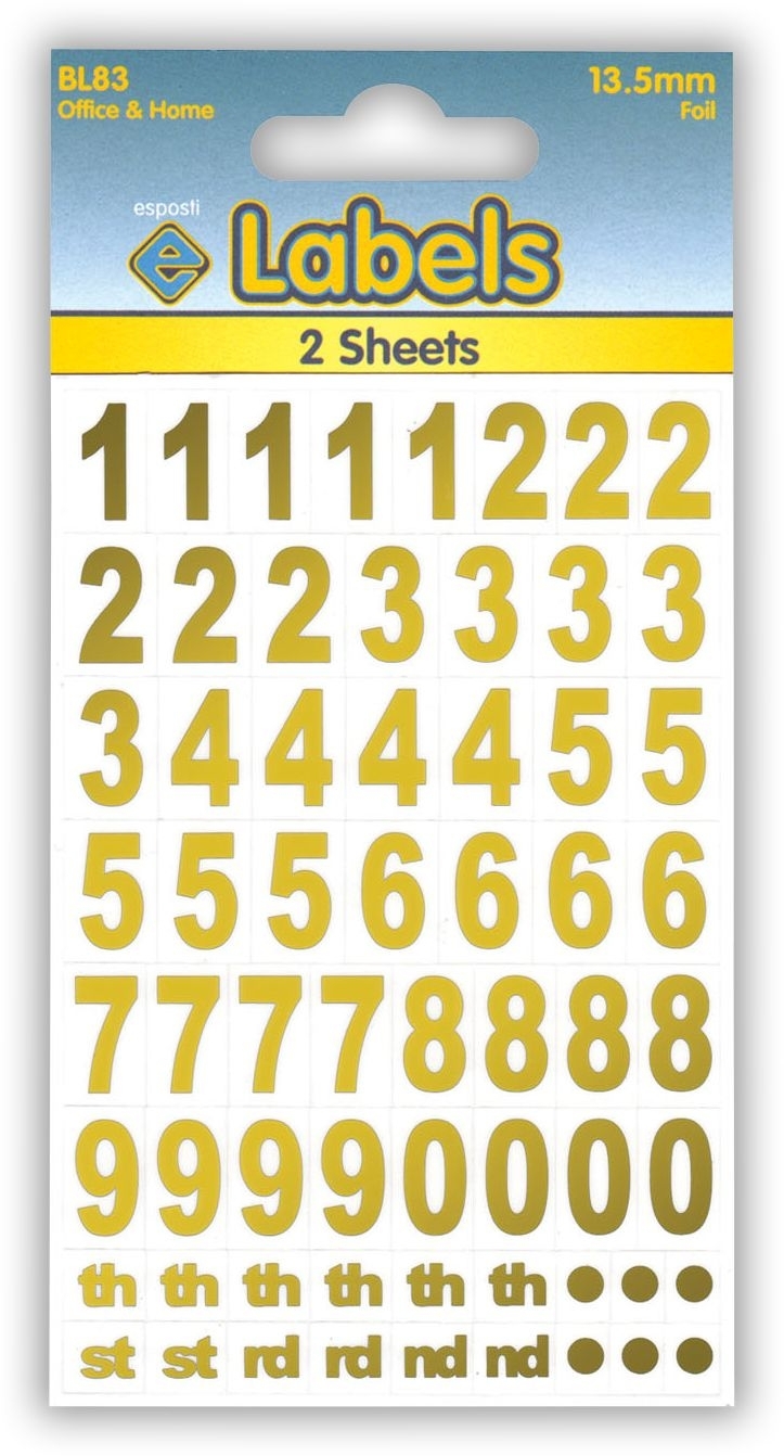 LABELS,Gold Foil Numbers 13.5mm [Packs Only]