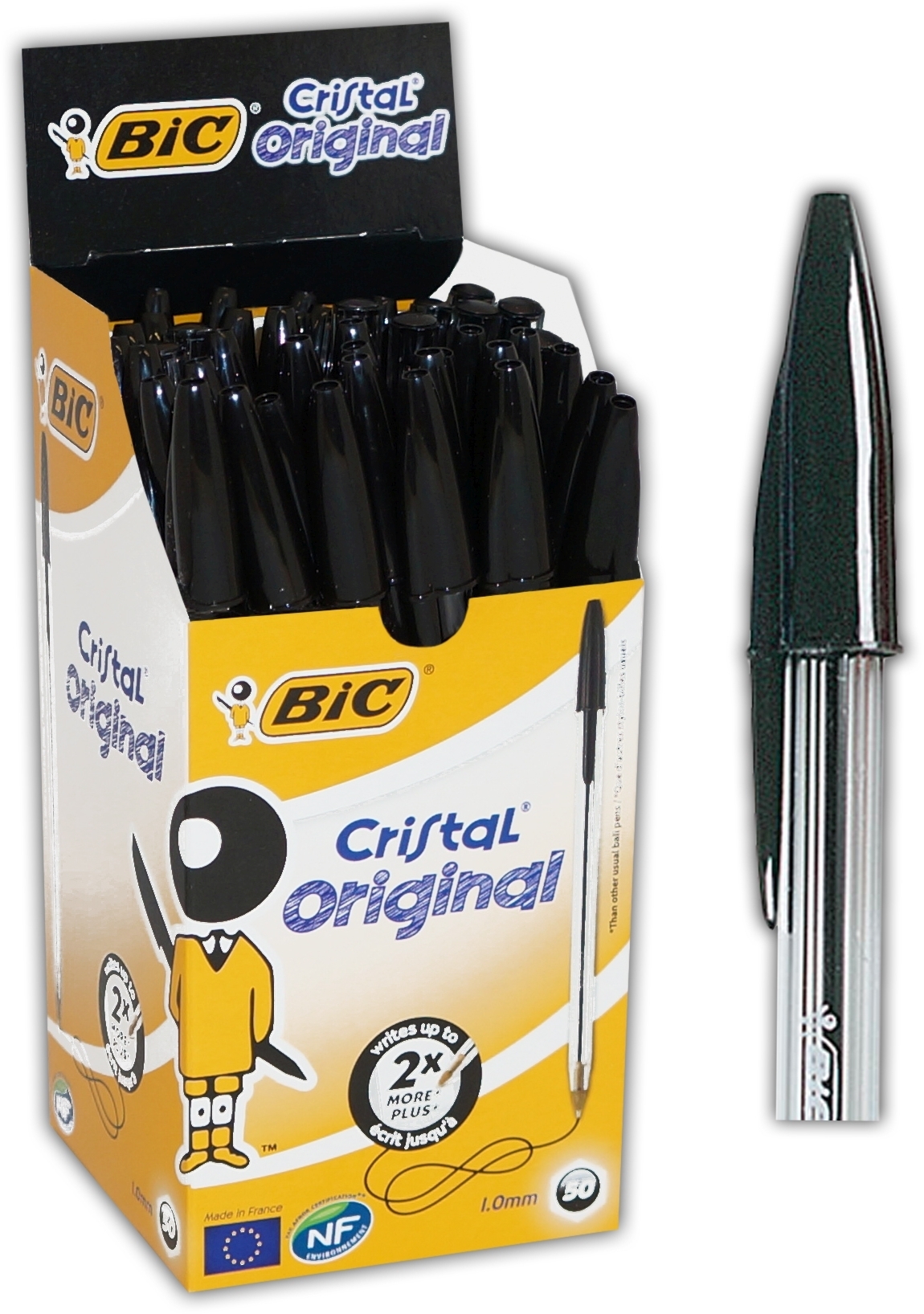 BALL PEN,Cristal Black Med (Bic) [Packs Only]
