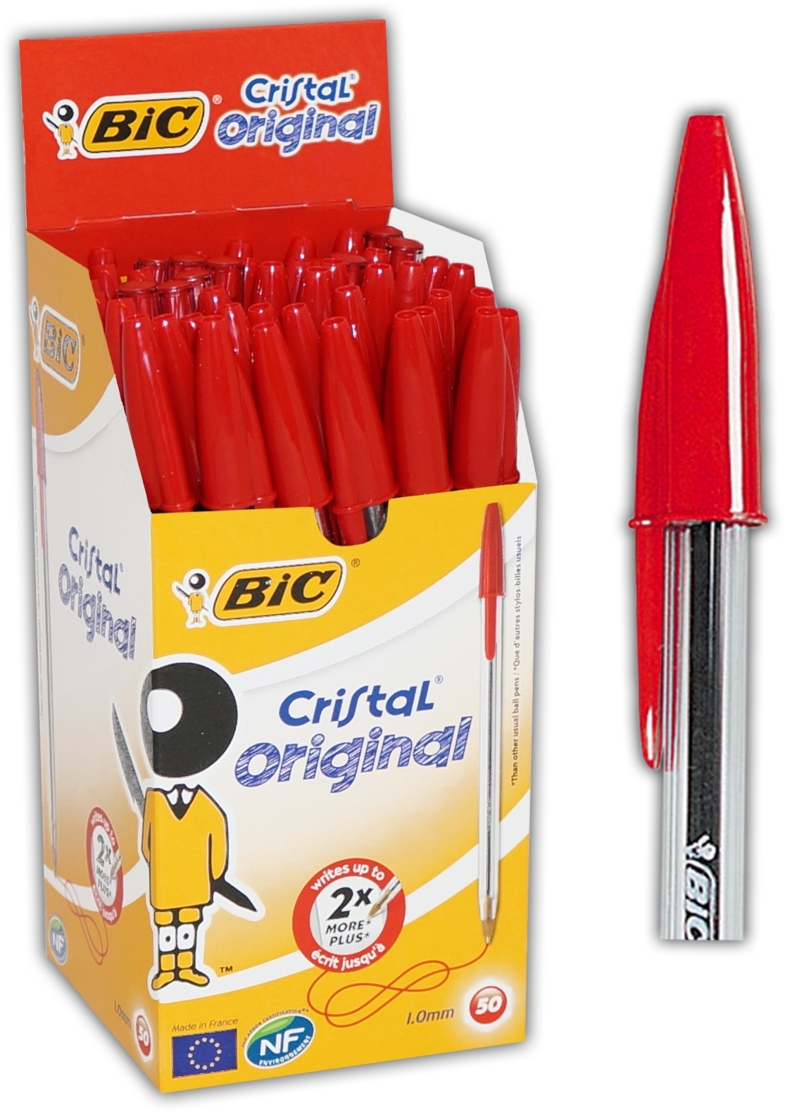 BALL PEN,Cristal Red Med (Bic) [Packs Only]