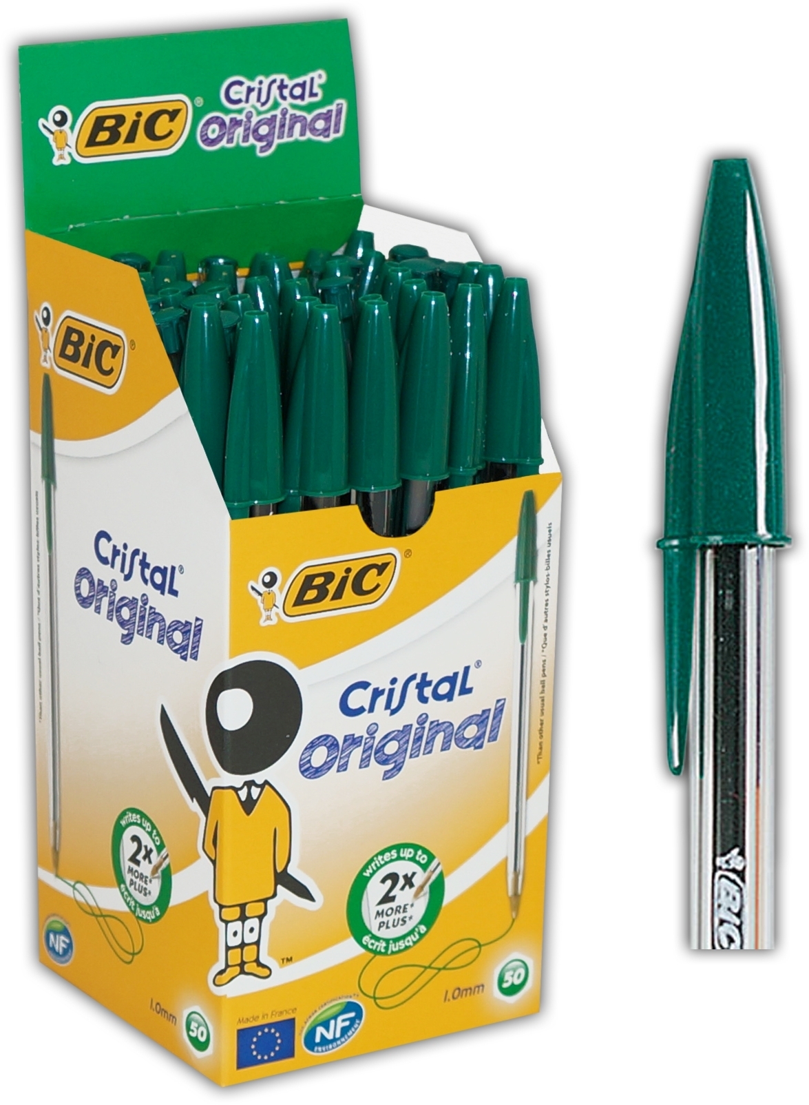 BALL PEN,Cristal Green Med (Bic) [Packs Only]