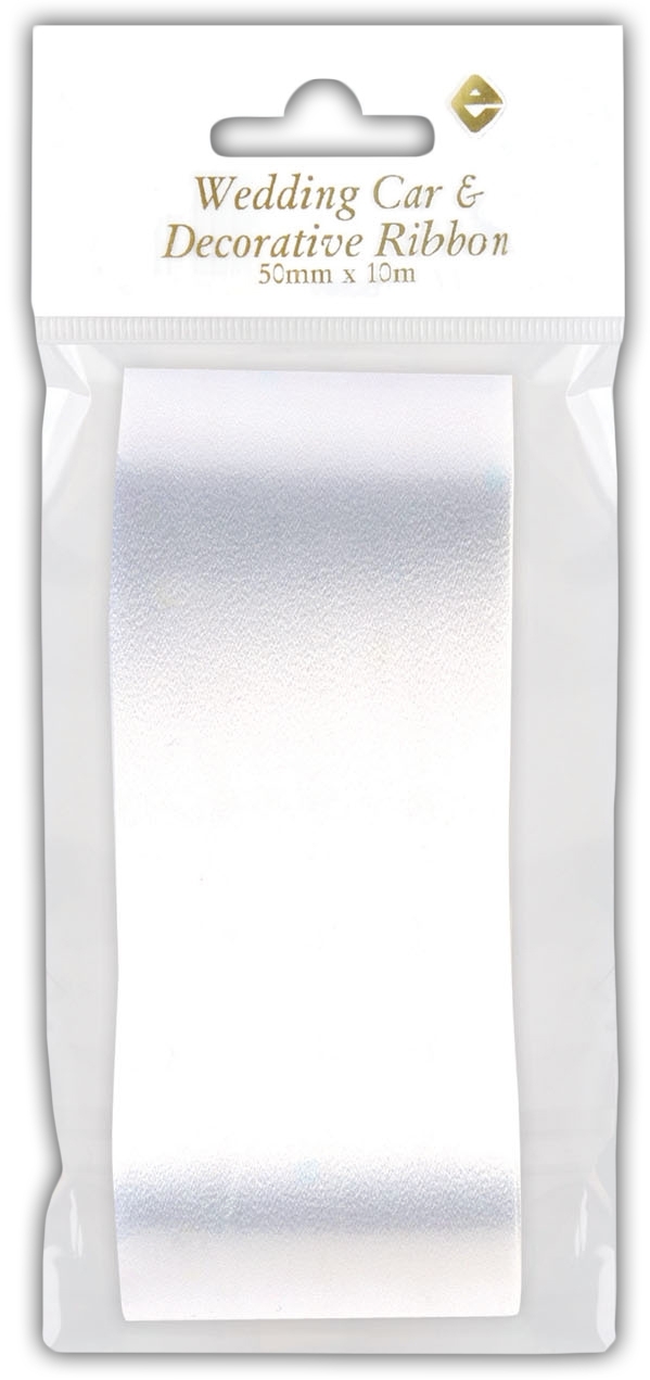 WEDDING CAR & DECORATIVE RIBBON, Satin White,50 mm x10m [Splittable]