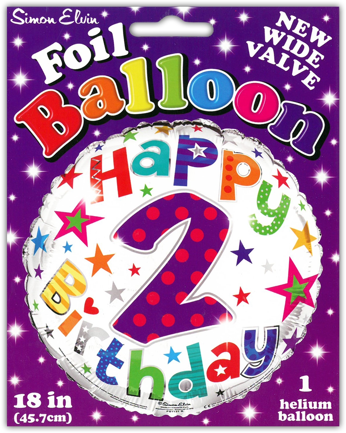 BALLOONS,Age 2 Unisex Helium Foil [Packs Only]