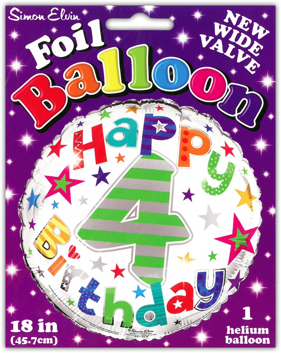 BALLOONS,Age 4 Unisex Helium Foil [Packs Only]