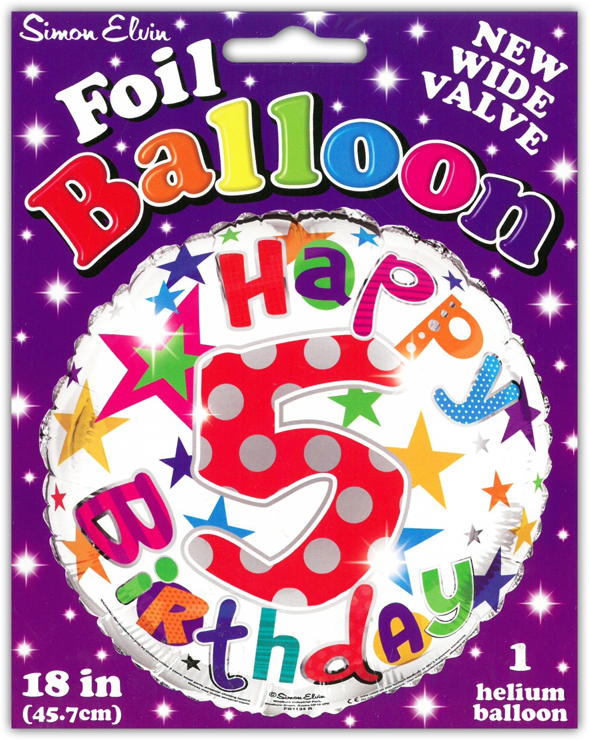 BALLOONS,Age 5 Unisex Helium Foil [Packs Only]