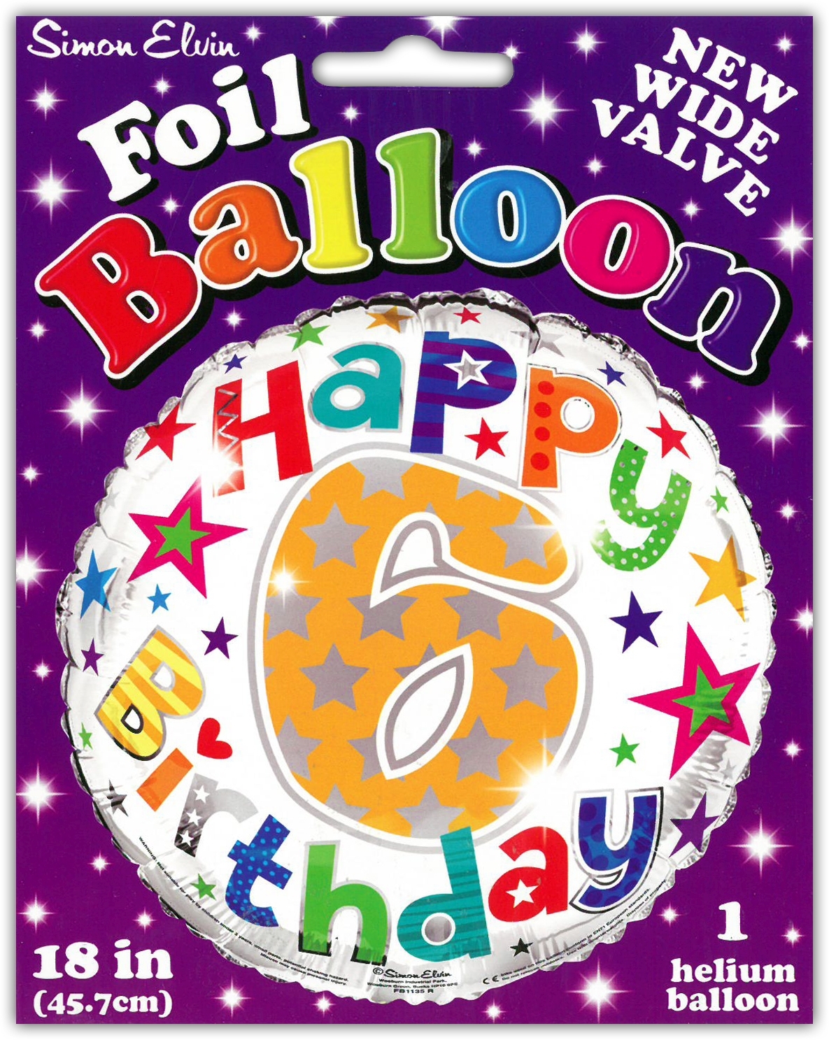 BALLOONS,Age 6 Unisex Helium Foil [Packs Only]