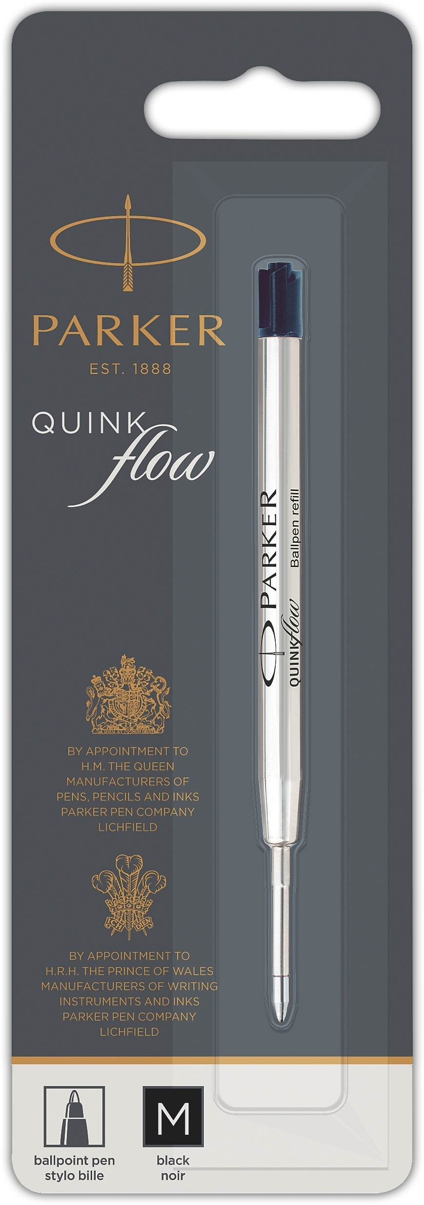 BALL PEN REFILLS,Quinkflow Black Med I/cd (Parker) [Splittable]