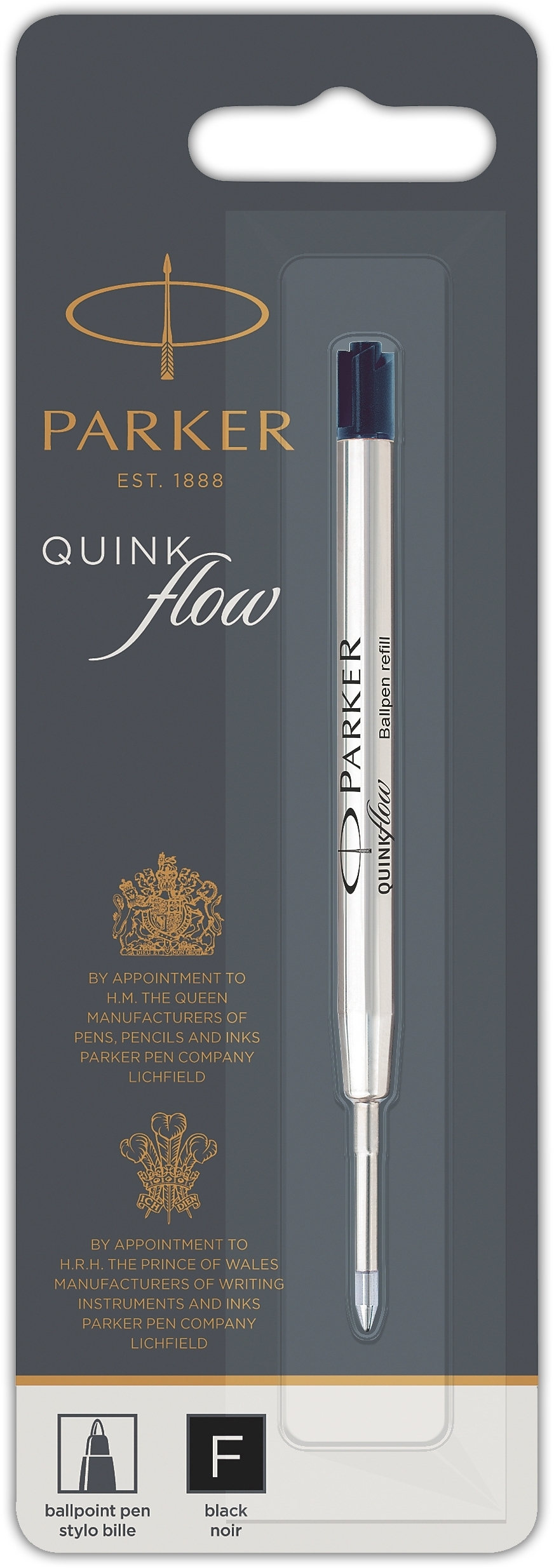BALL PEN REFILLS,Quinkflow Black Fine I/cd (Parker) [Splittable]
