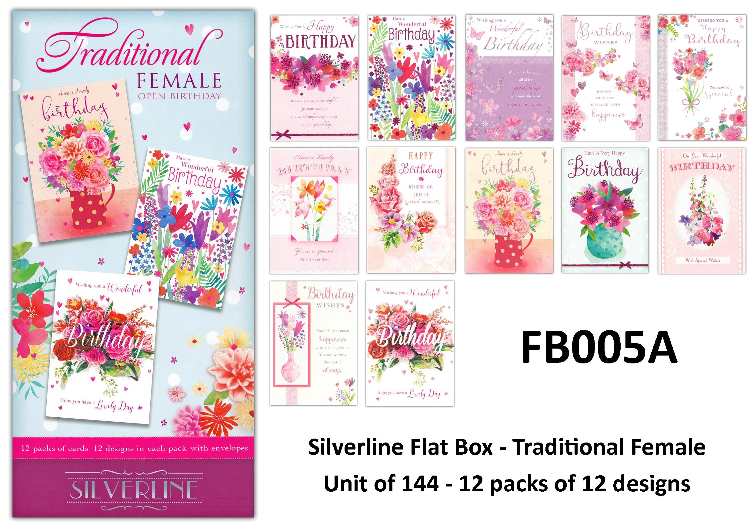 SILVERLINE FLAT BOX, Open Birthday Trad Female 144`s [Packs Only]