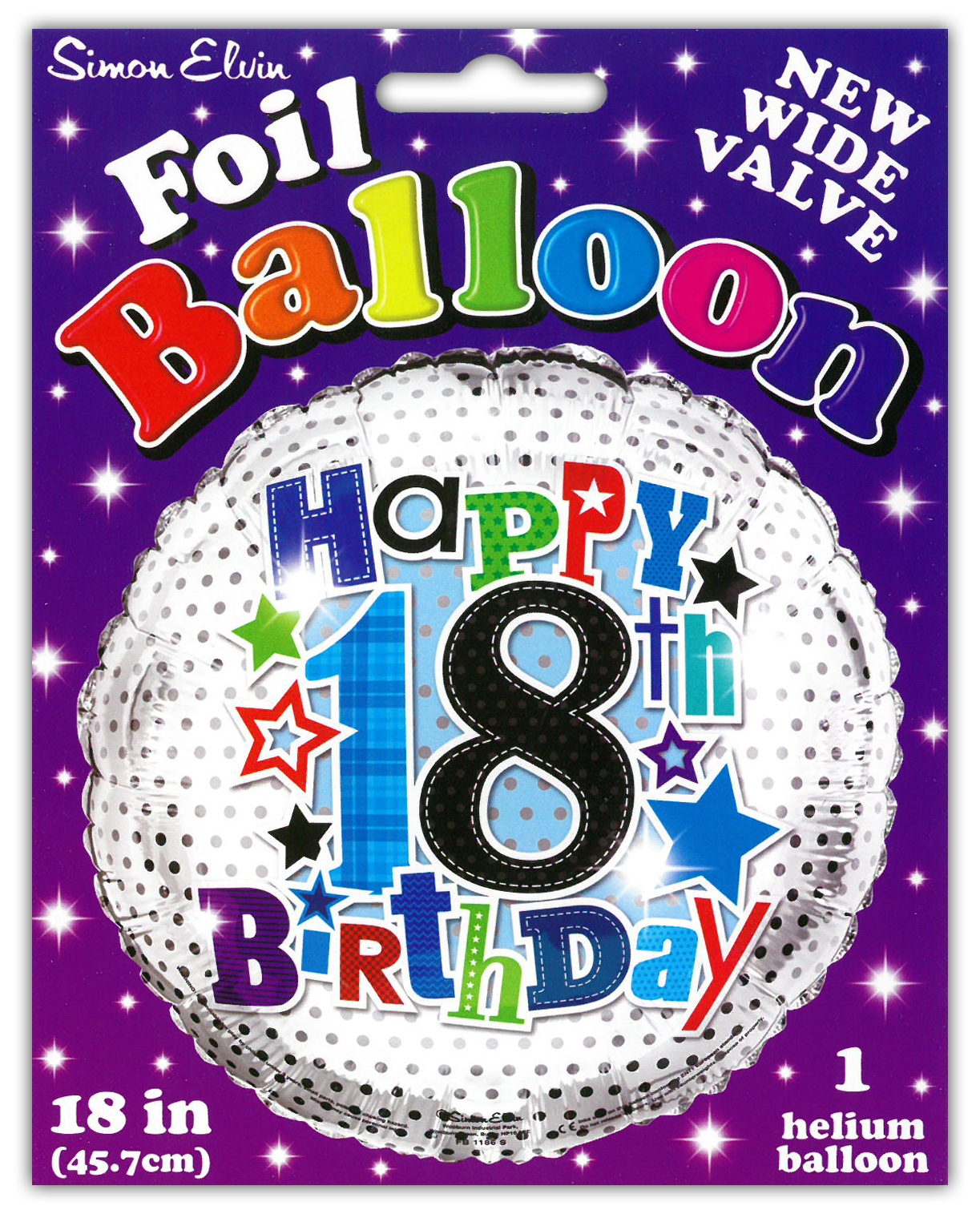 BALLOONS,Age 18 Male Helium Foil [Packs Only]