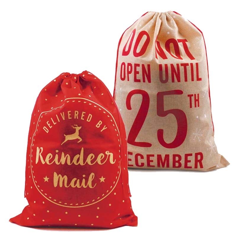 SANTA SACK,Hessian 73 x 50cm 2 Assorted Designs [Splittable]
