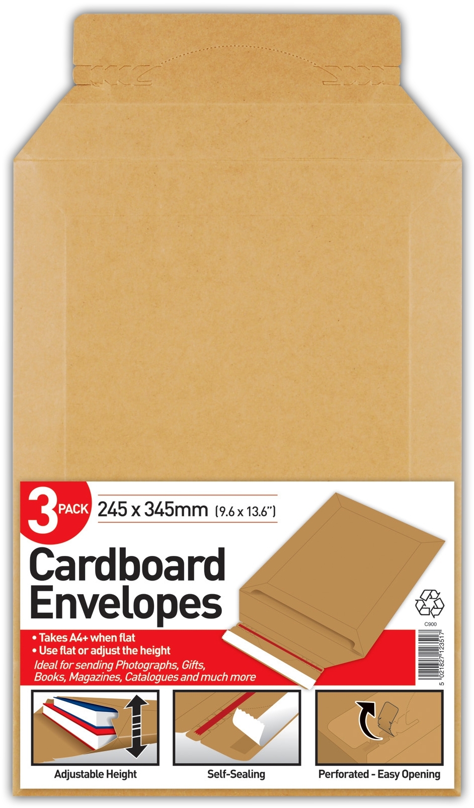 CARDBOARD ENVELOPES,245x345+80 mm A4+ Self Seal Easy Open 3`s [Splittable]
