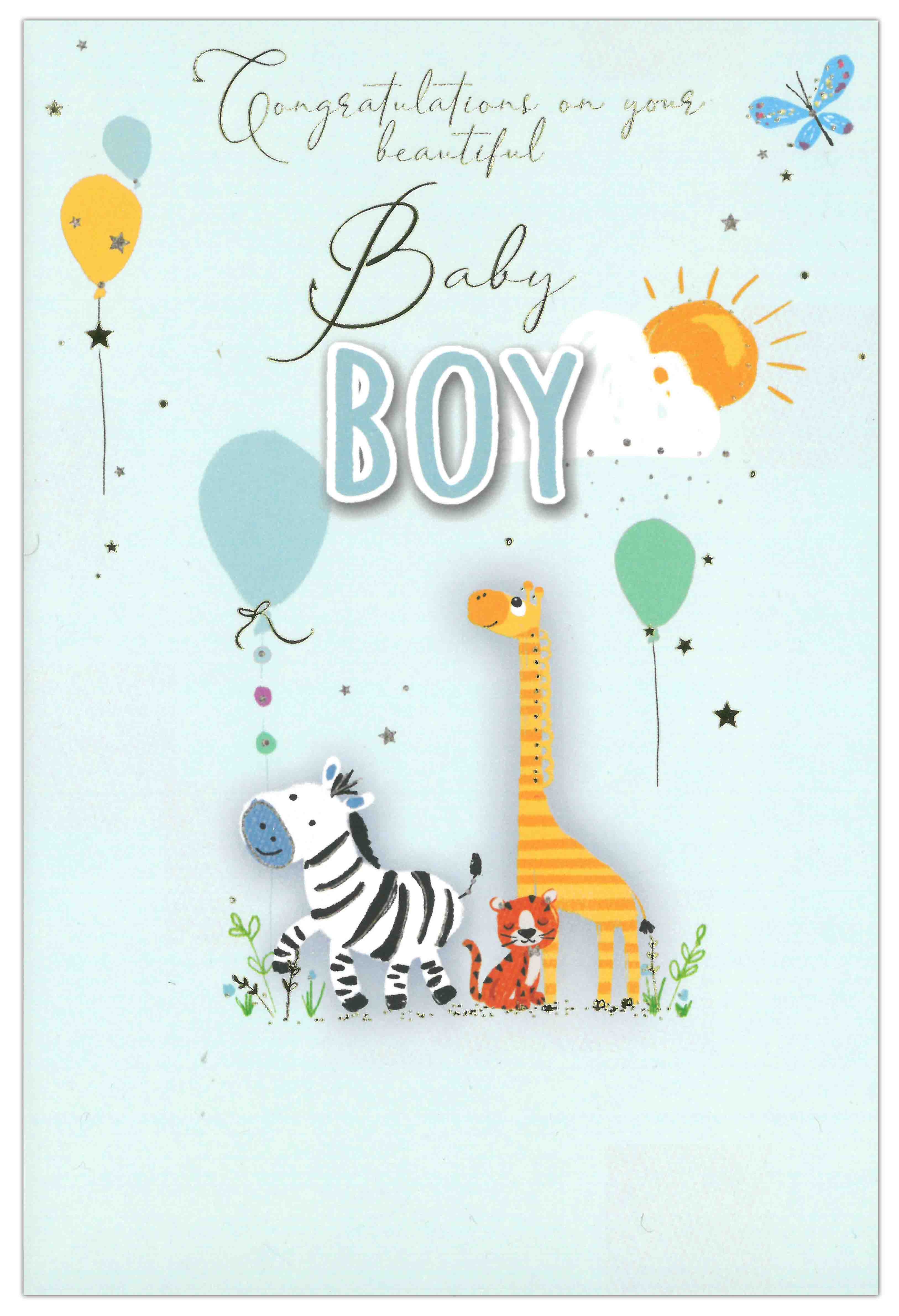 BABY BOY CONGRATS. CARDS,6`s Animals & Balloons