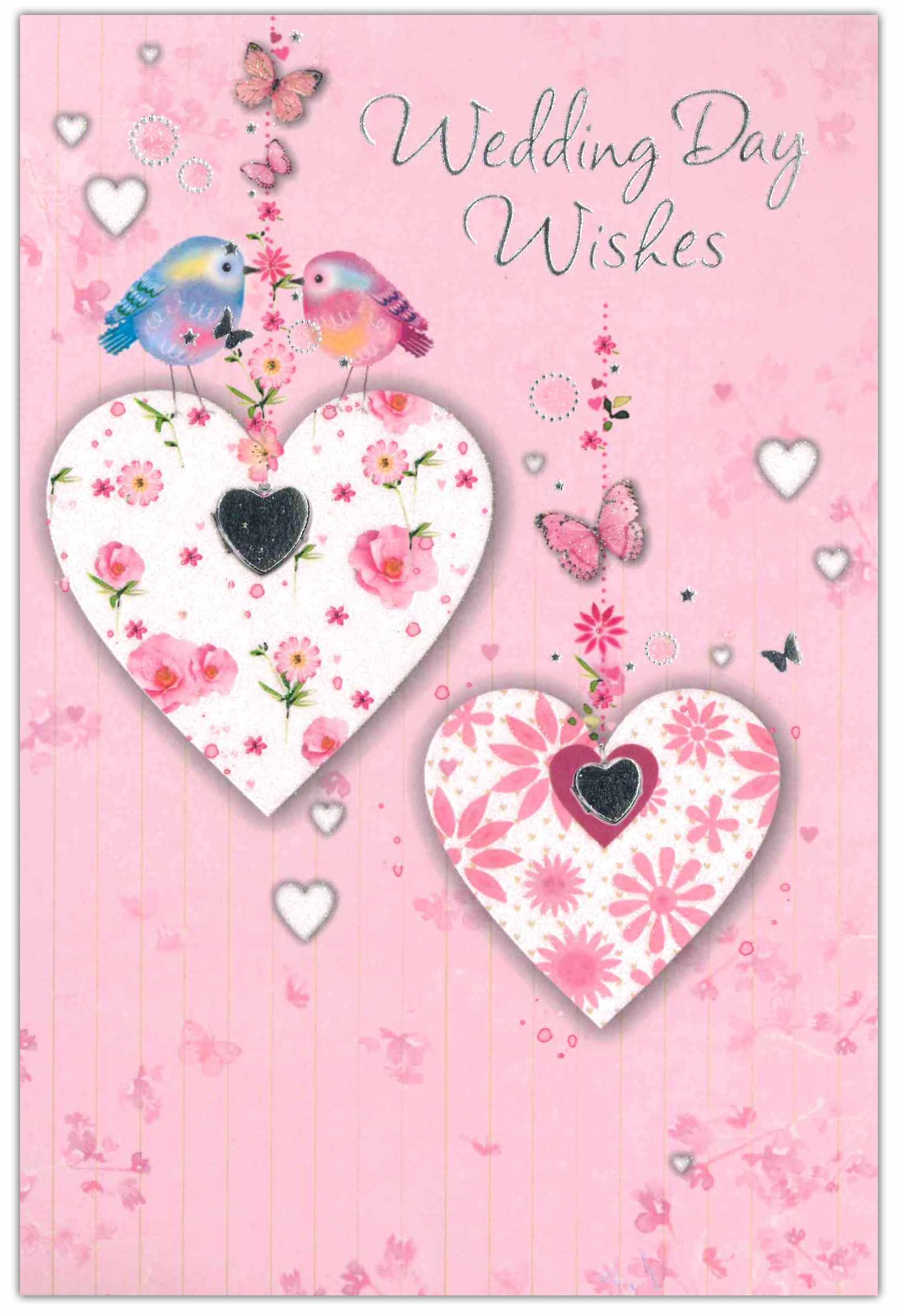 WEDDING DAY CARDS,6`s Birds, Butterfiles & Hearts