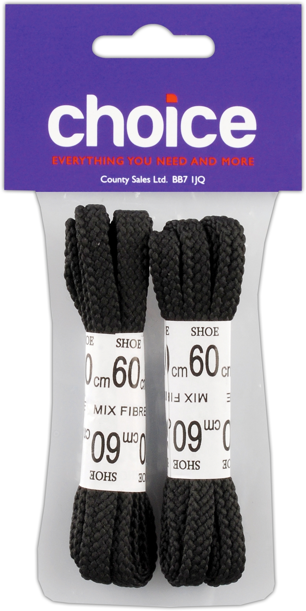LACES,Shoe Black (2 Pairs) 60cm I/cd [Packs Only]