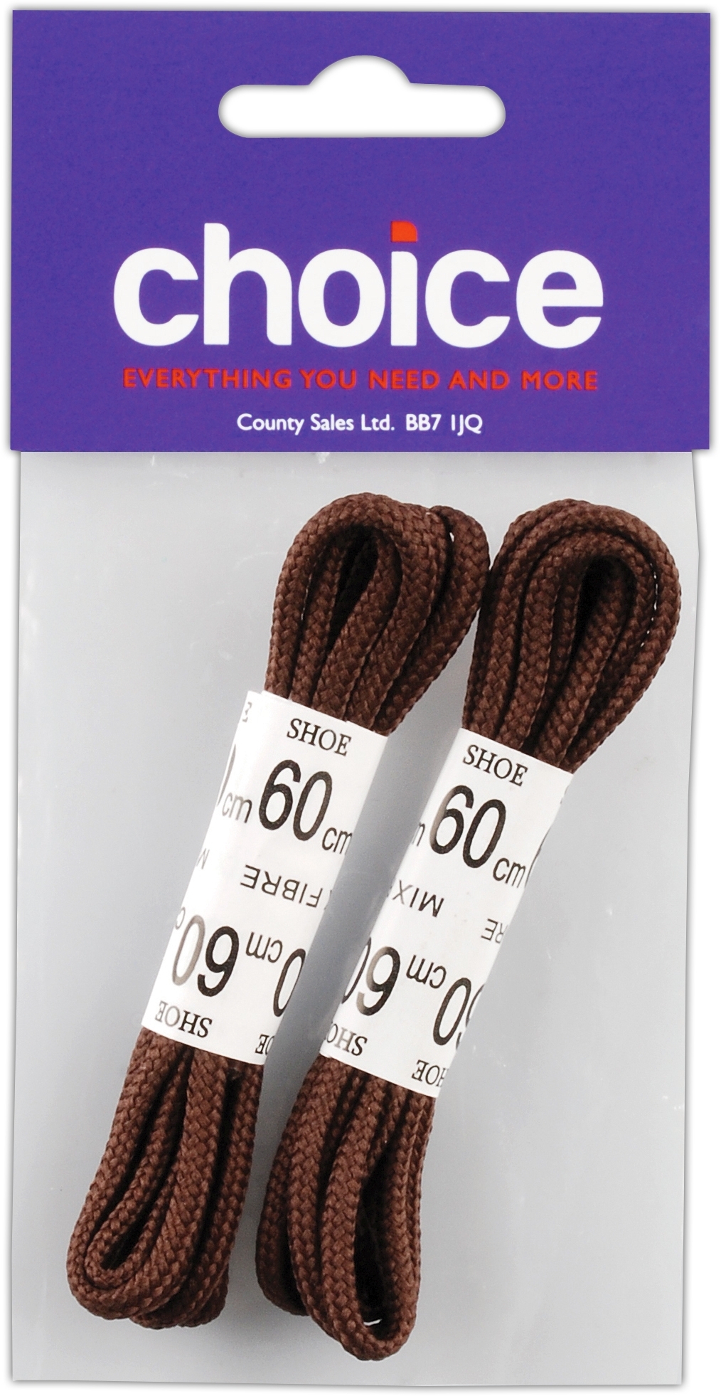 LACES,Shoe Brown (2 Pairs) 60cm I/cd [Packs Only]