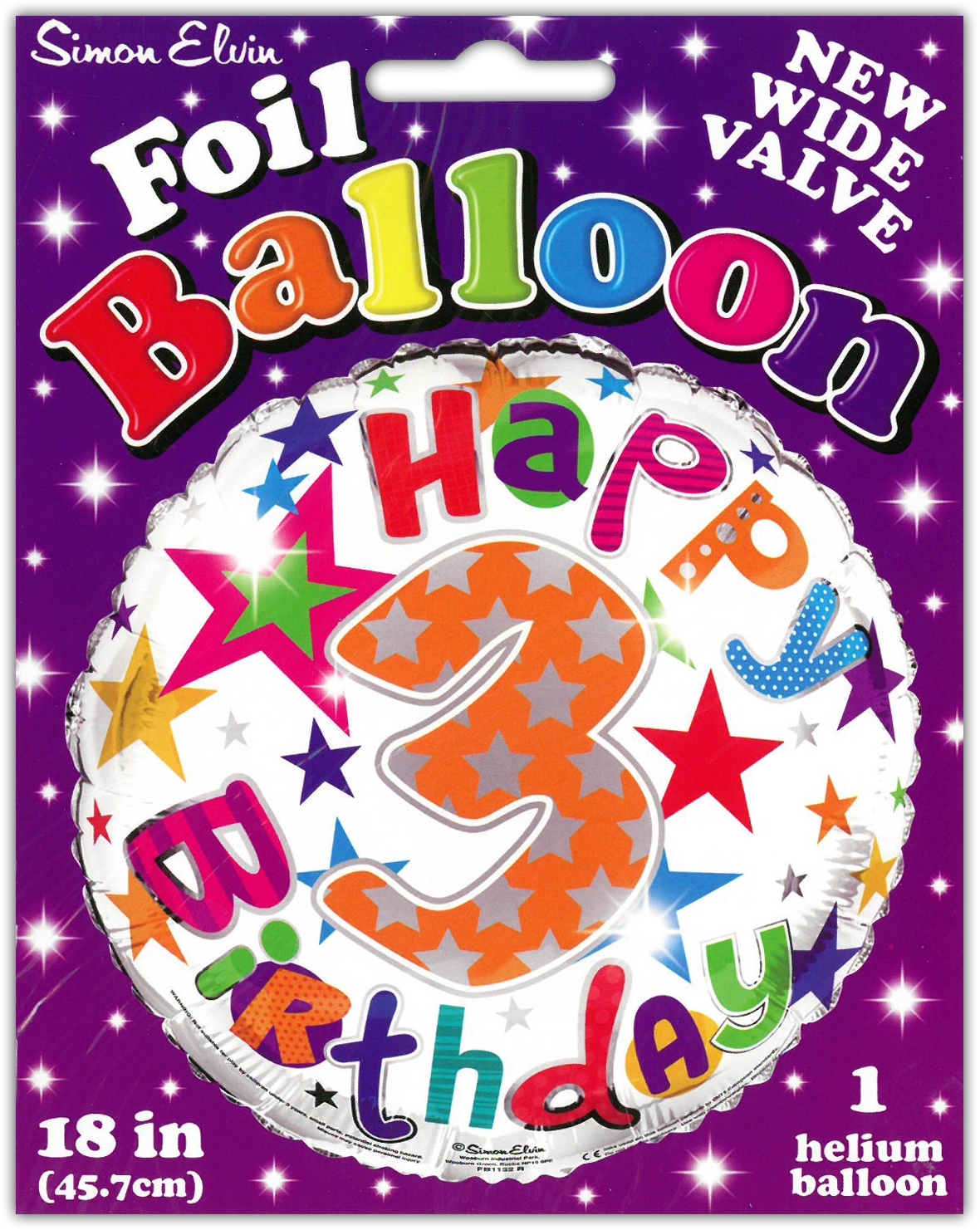 BALLOONS,Age 3 Unisex Helium Foil [Packs Only]