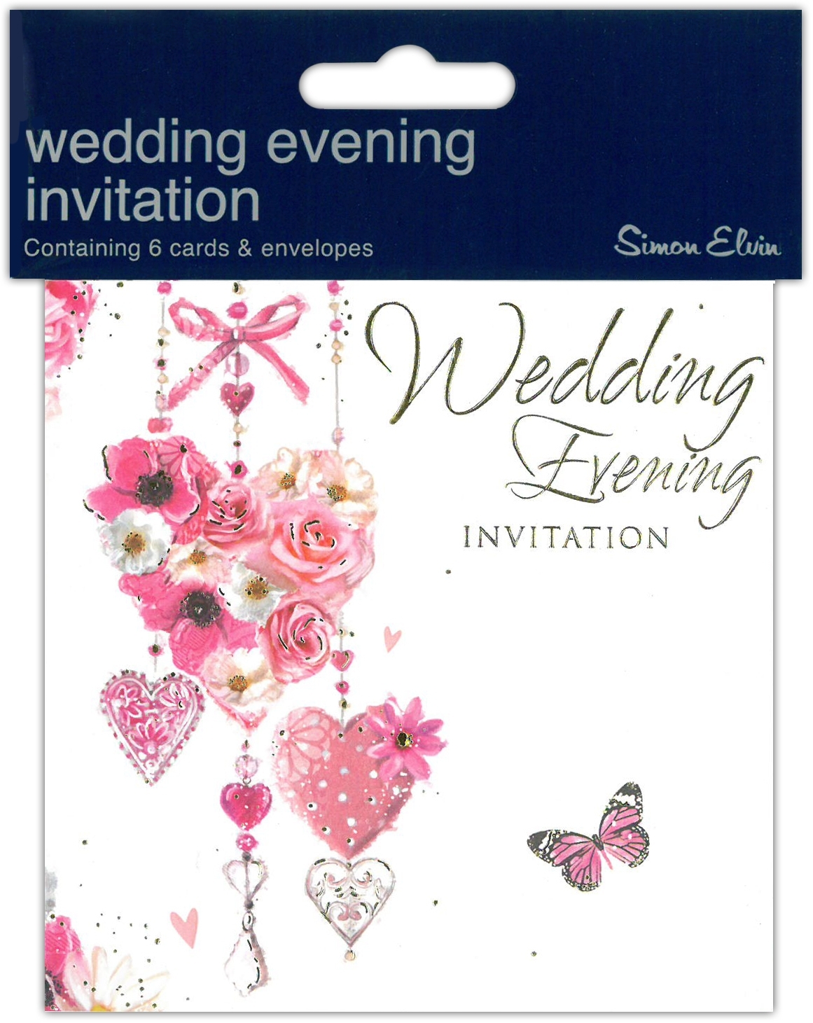 INVITE CARD,Wedding Evening Hearts Foil Sq. 6`s (Was 1.79) [Packs Only]