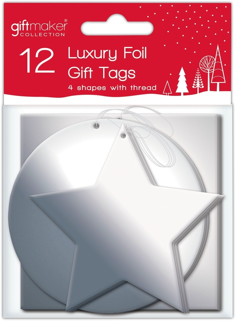 XMAS TAGS,Silver Die Cut Foil 12`s H/Pk [Packs Only]