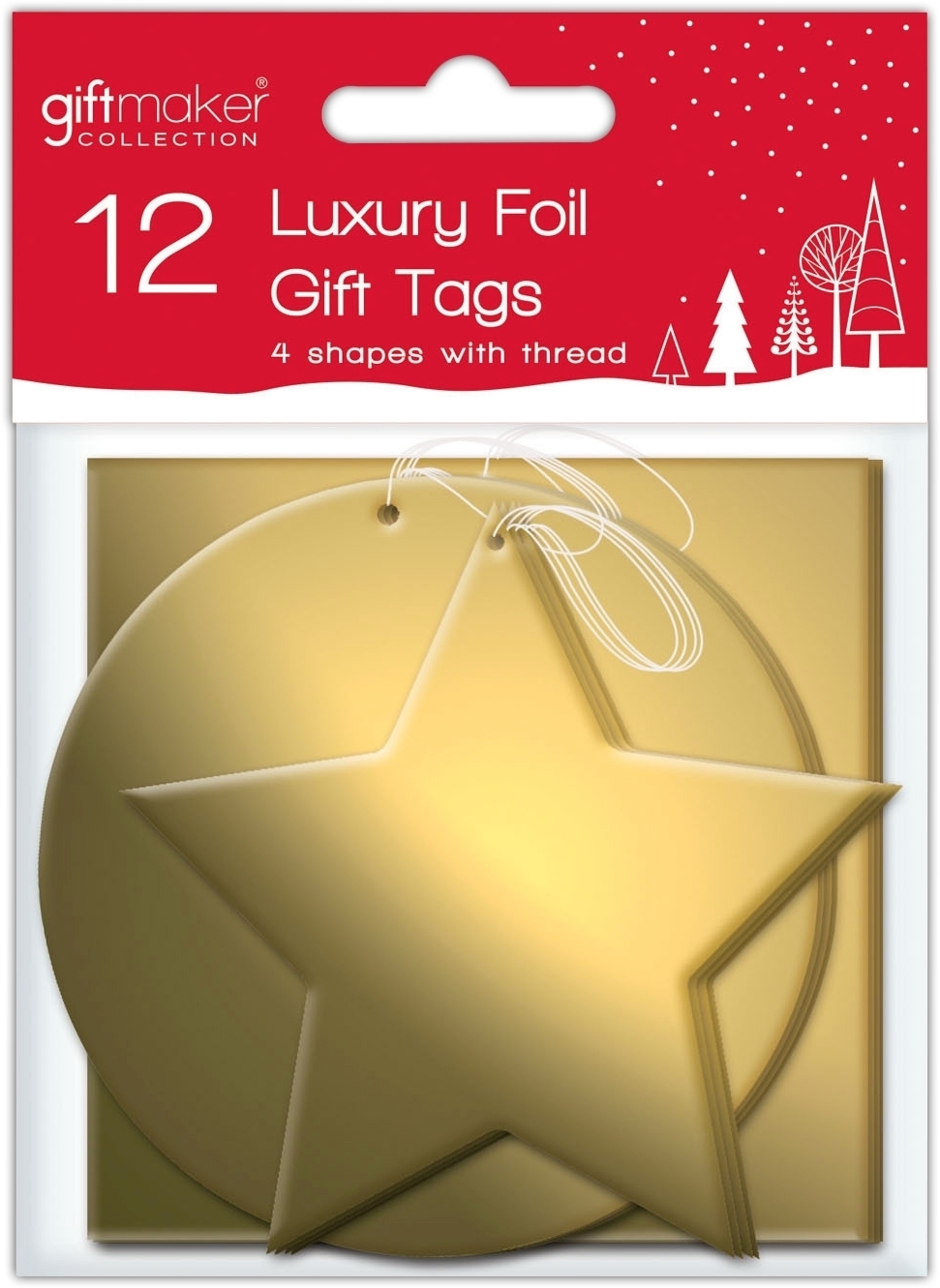 XMAS TAGS,Gold Die Cut Foil 12`s H/Pk [Packs Only]
