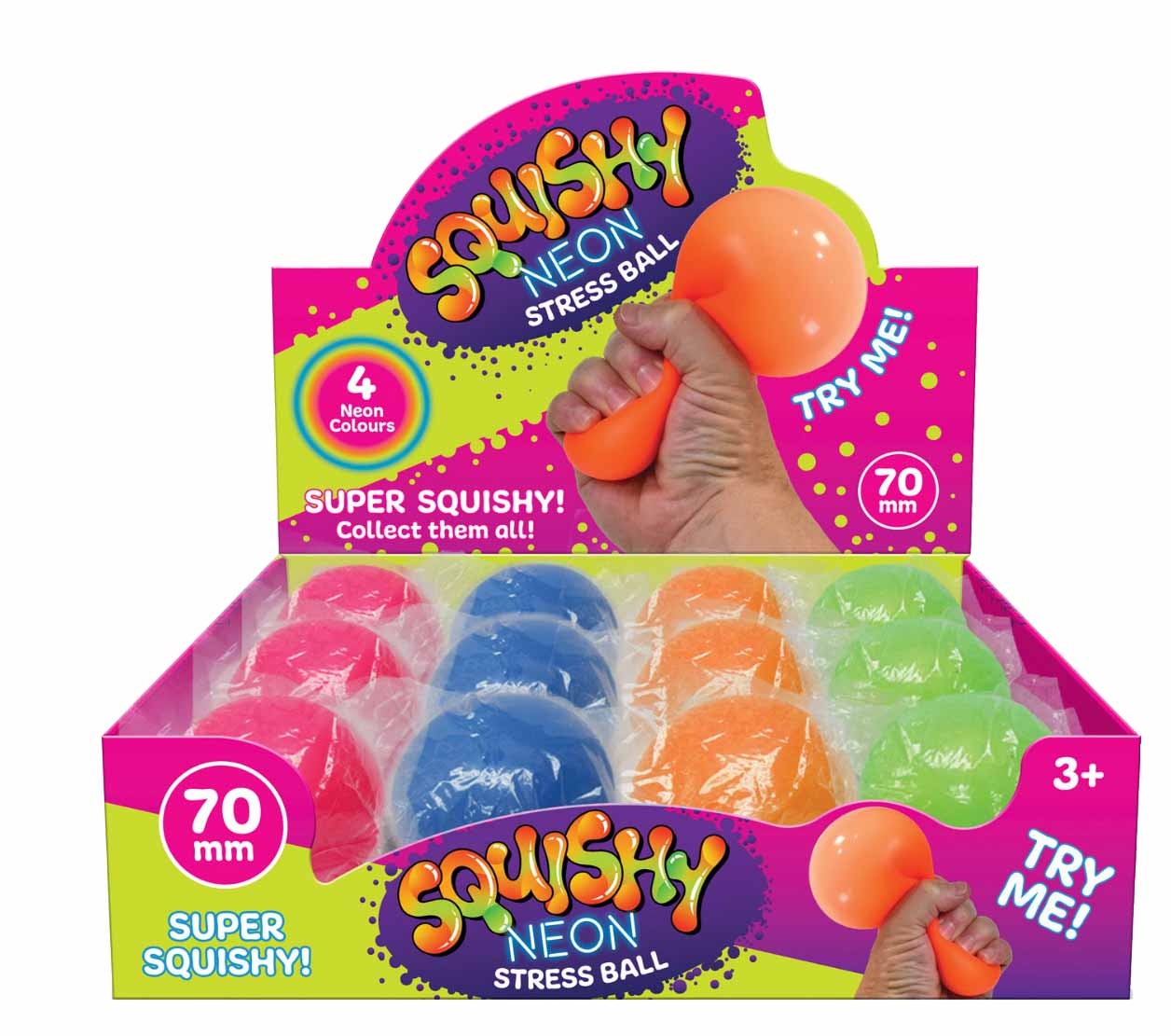 STRESS BALL NEON, 7cm 4 Asst. Colours CDU [Packs Only]