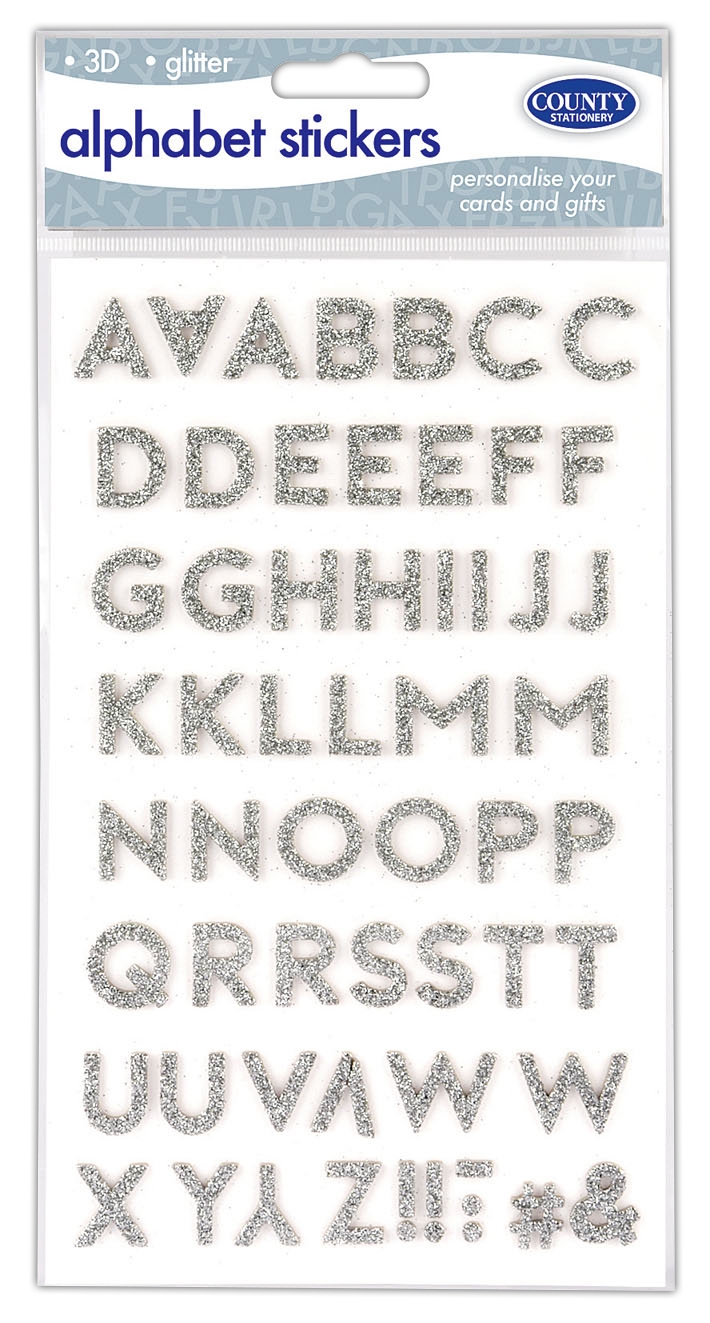 LABELS, 17mm Letters,3D S/adh. Glitter Silver H/pk C907 [Splittable]