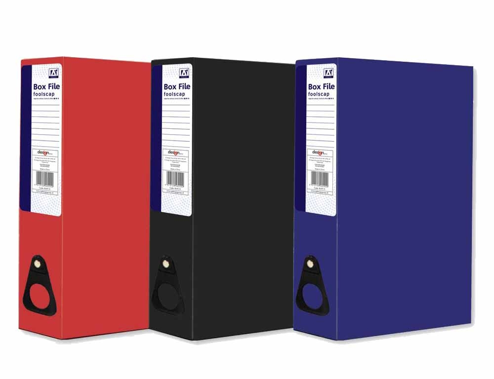 BOX FILE,Foolscap,Black,Blue & Red Asst, [Splittable]