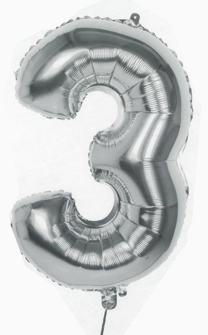 BALLOONS,Number 3 Silver 34