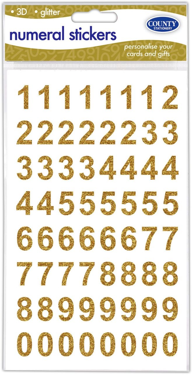 LABELS,Numerals,3D Glitter Gold H/pk [Packs Only]