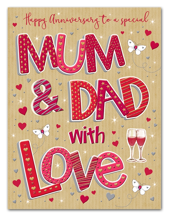 ANNIVERSARY CARDS,Mum & Dad 6`s Heart/Butterfly(Was 1.99)