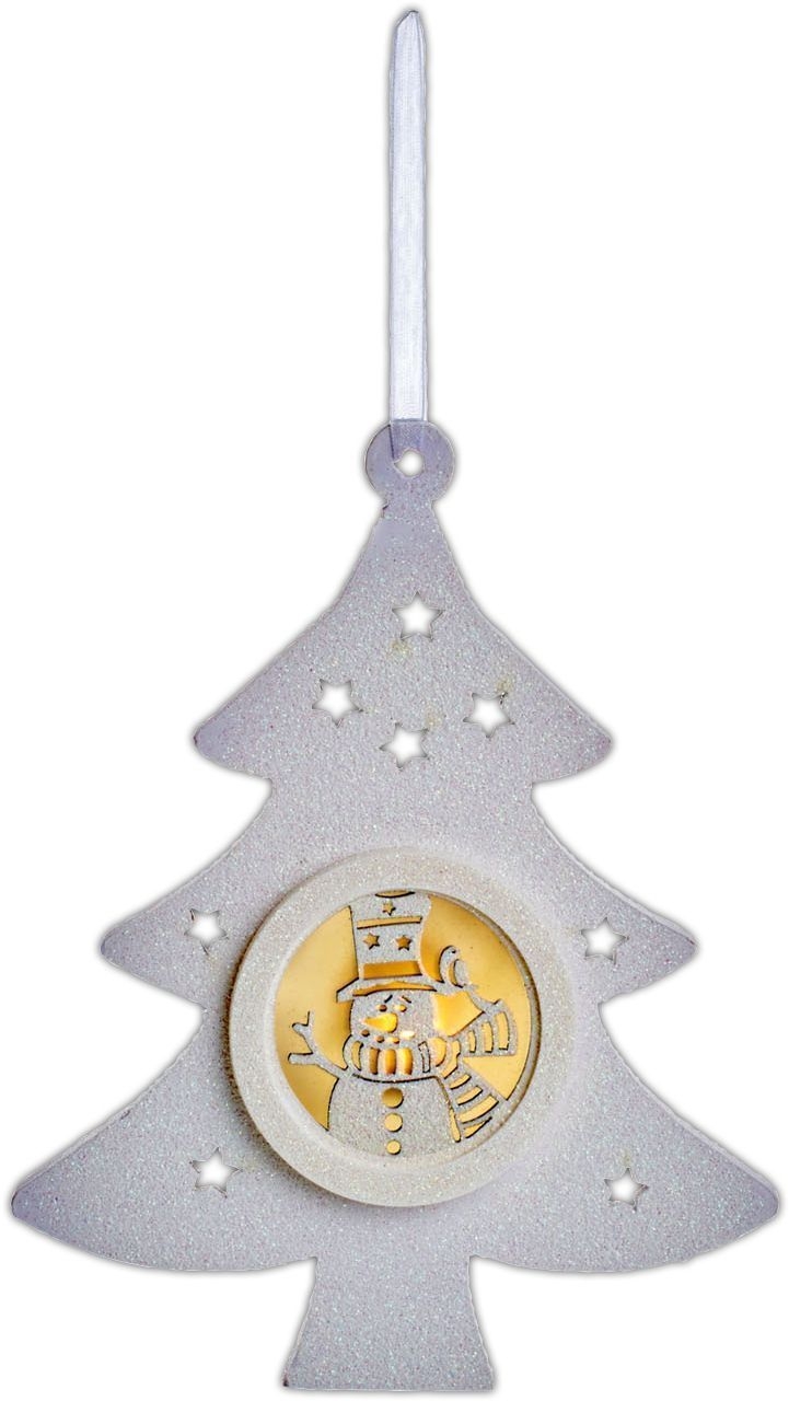 TREE DECORATION.Light Up Tree 16cm snowman B/op (Was 3.49) [Splittable]