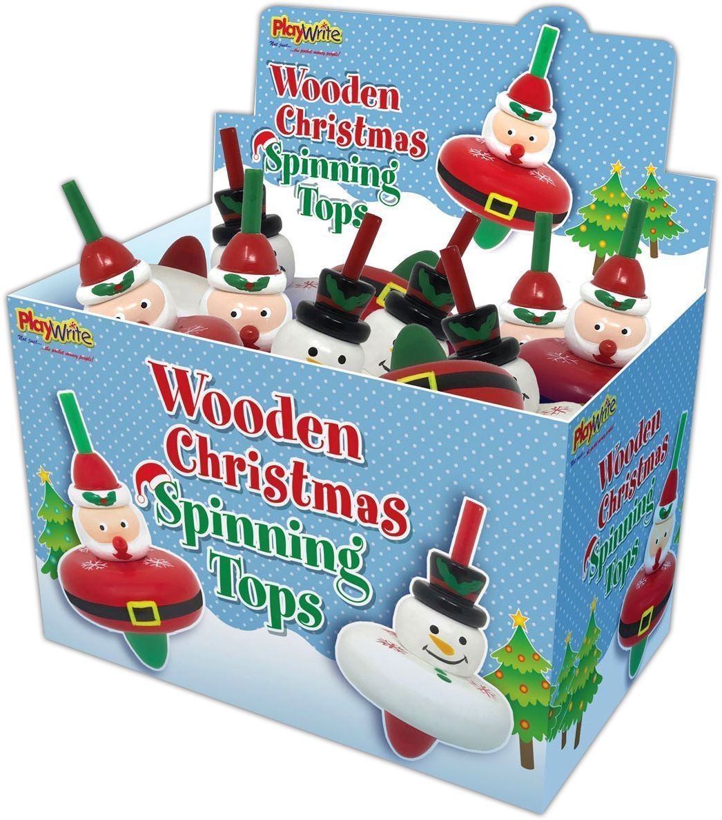 SPINNING TOP, CHRISTMAS, Wooden, 2 Asst. in CDU [Packs Only]