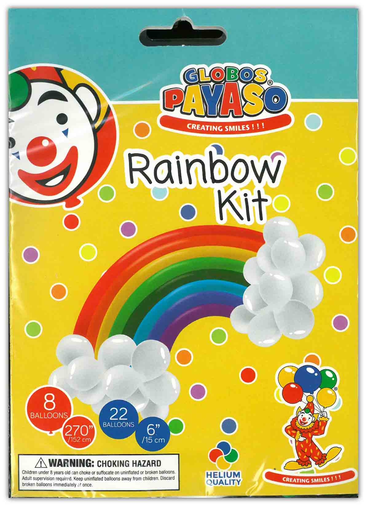BALLOON KIT, Rainbow,8x152cm & 22x15cm Balloons H/pk [Splittable]