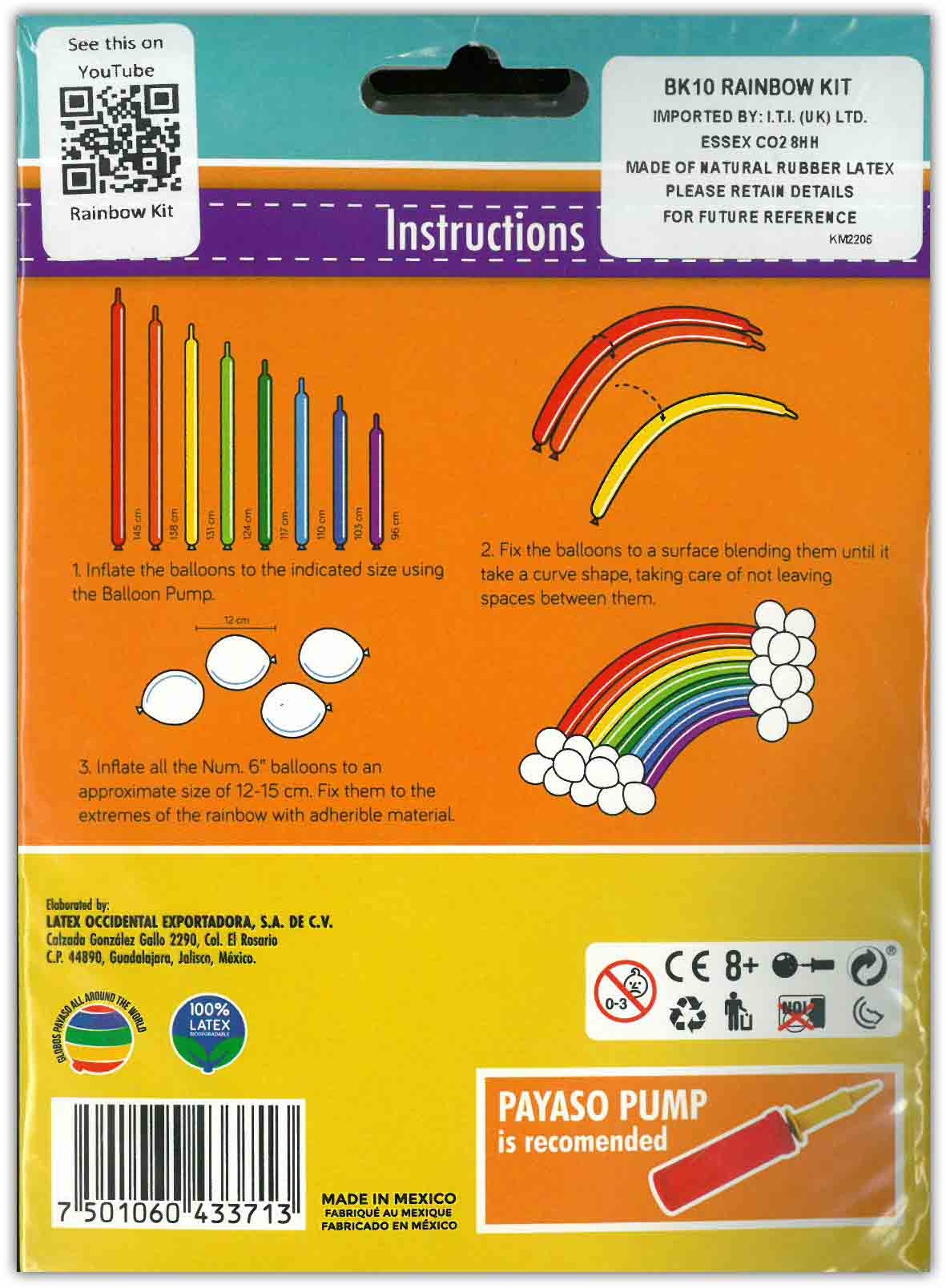 BALLOON KIT, Rainbow,8x152cm & 22x15cm Balloons H/pk [Splittable]