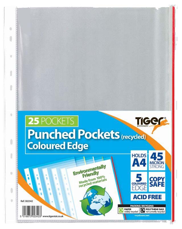 POLY POCKETS,A4 25`s Recycled 45 micron (Tiger) [Splittable]