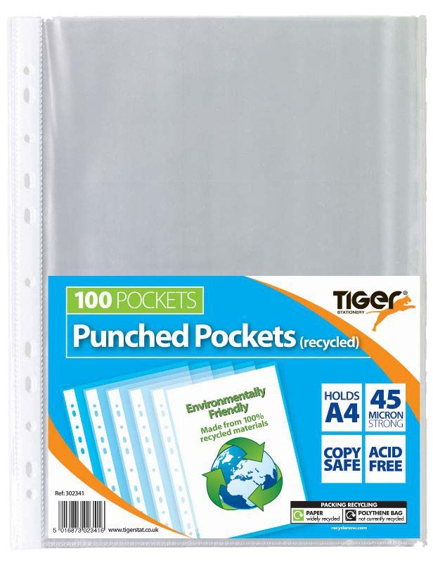 POLY POCKETS,A4 100`s Recycled 45 micron (Tiger) [Splittable]