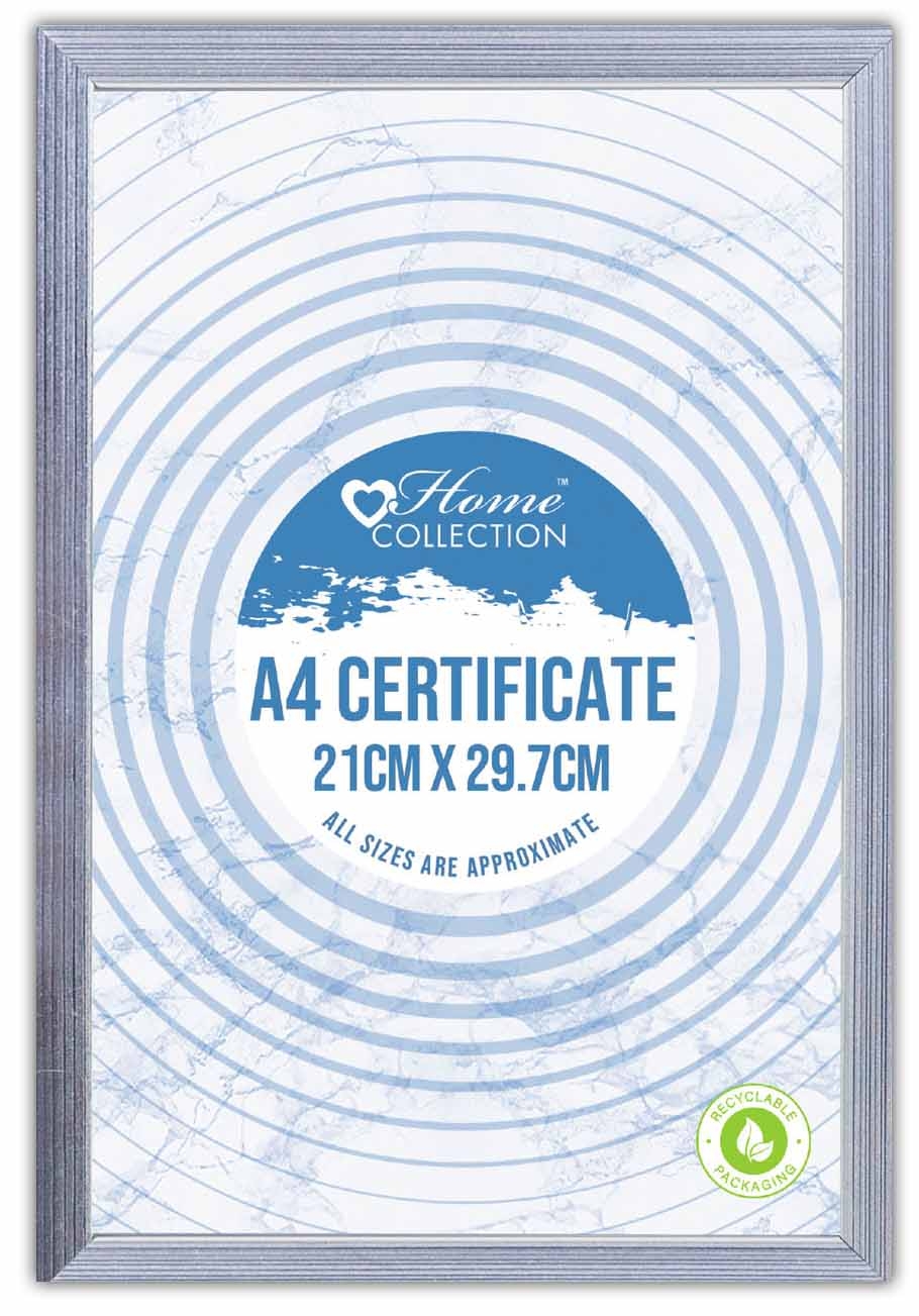PHOTO FRAME,A4 Certificate Sq. Silver Frame, Glass Insert [Splittable]