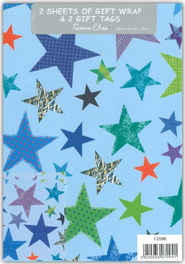 GIFT WRAP PACKETS,Blue Stars H/pk [Packs Only]
