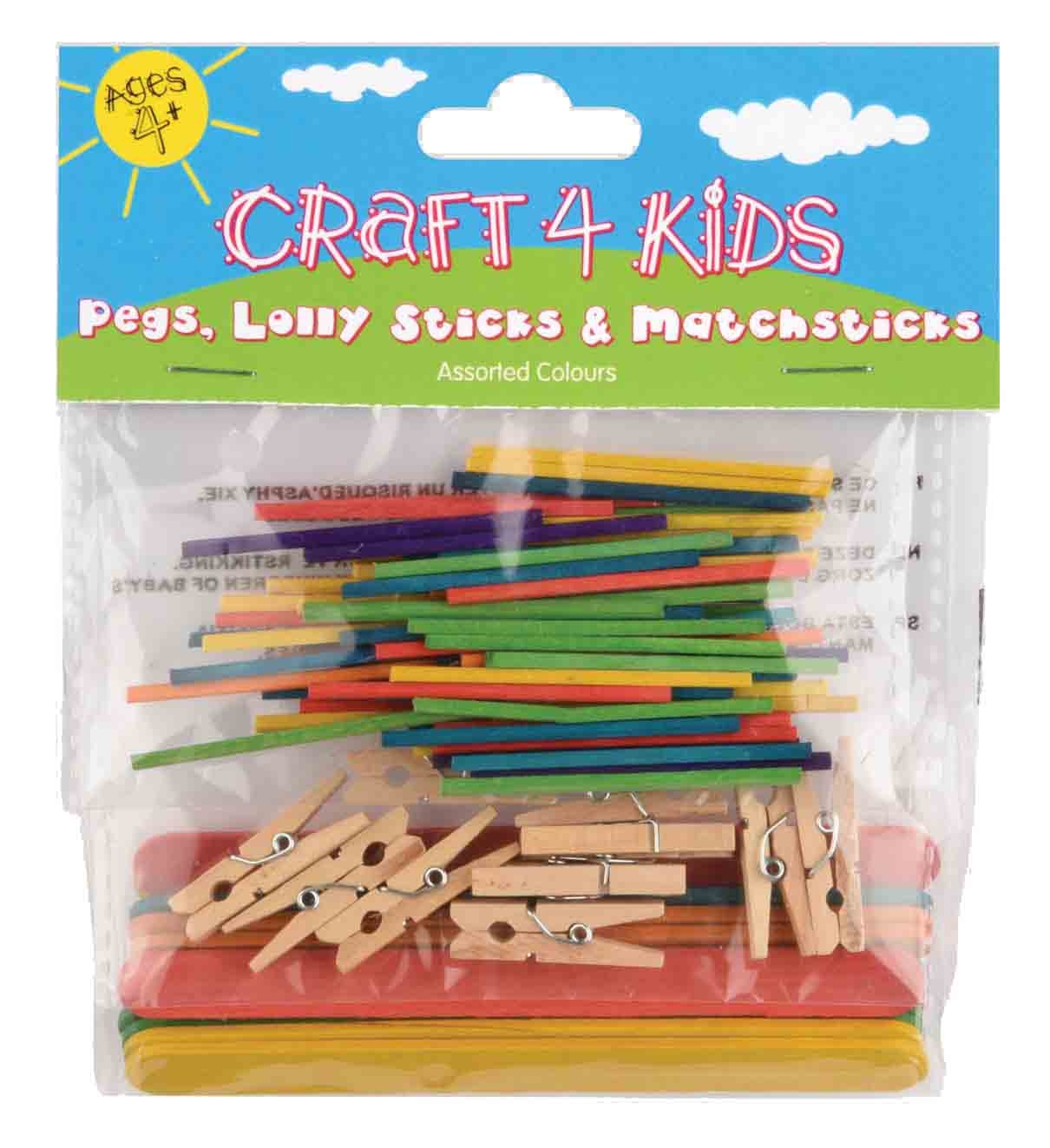 CRAFT 4 KIDS,Pegs, Lollies & Matchsticks Assorted H/pk CK05 [Splittable]