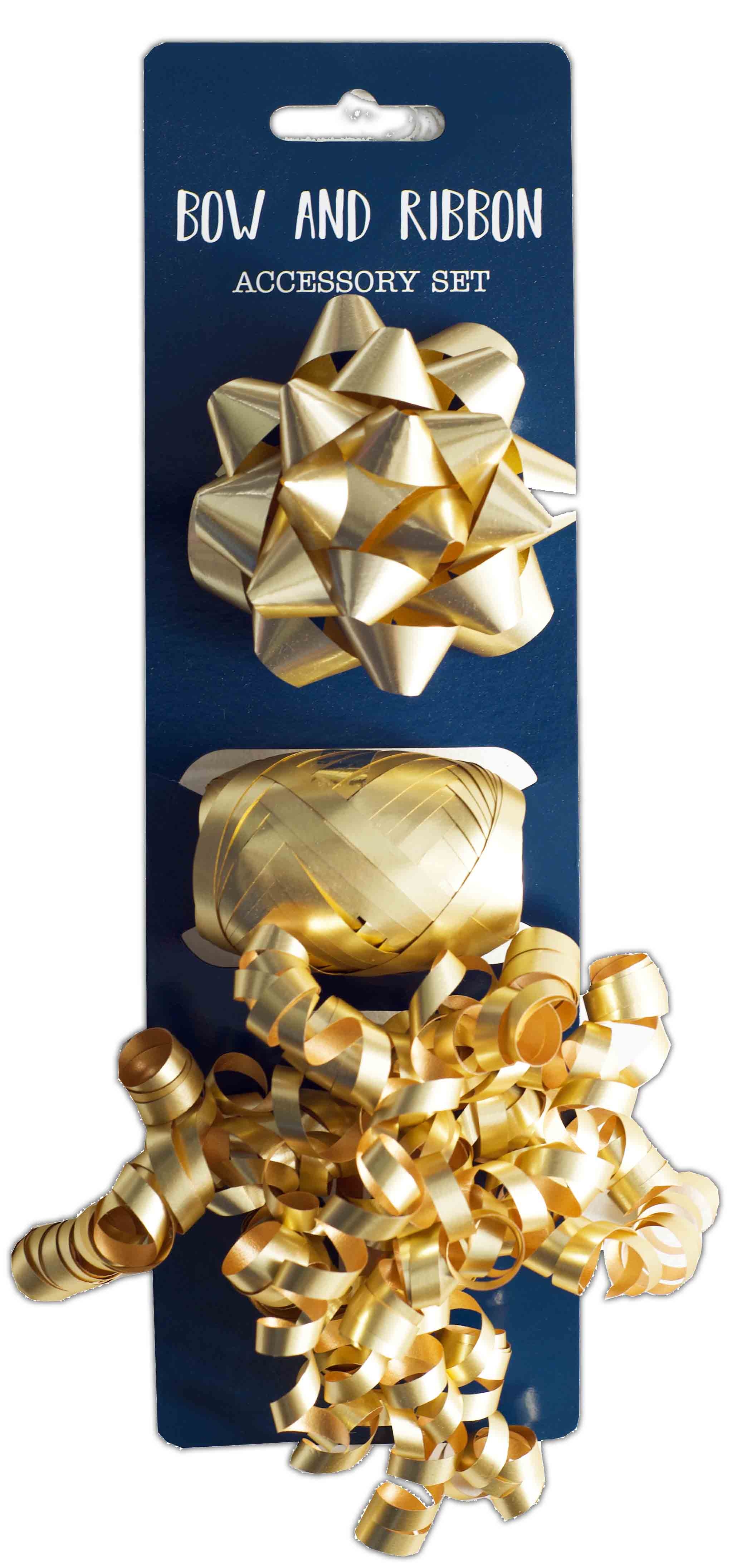 RIBBON & BOW SET,Gold (3 Piece) [Packs Only]