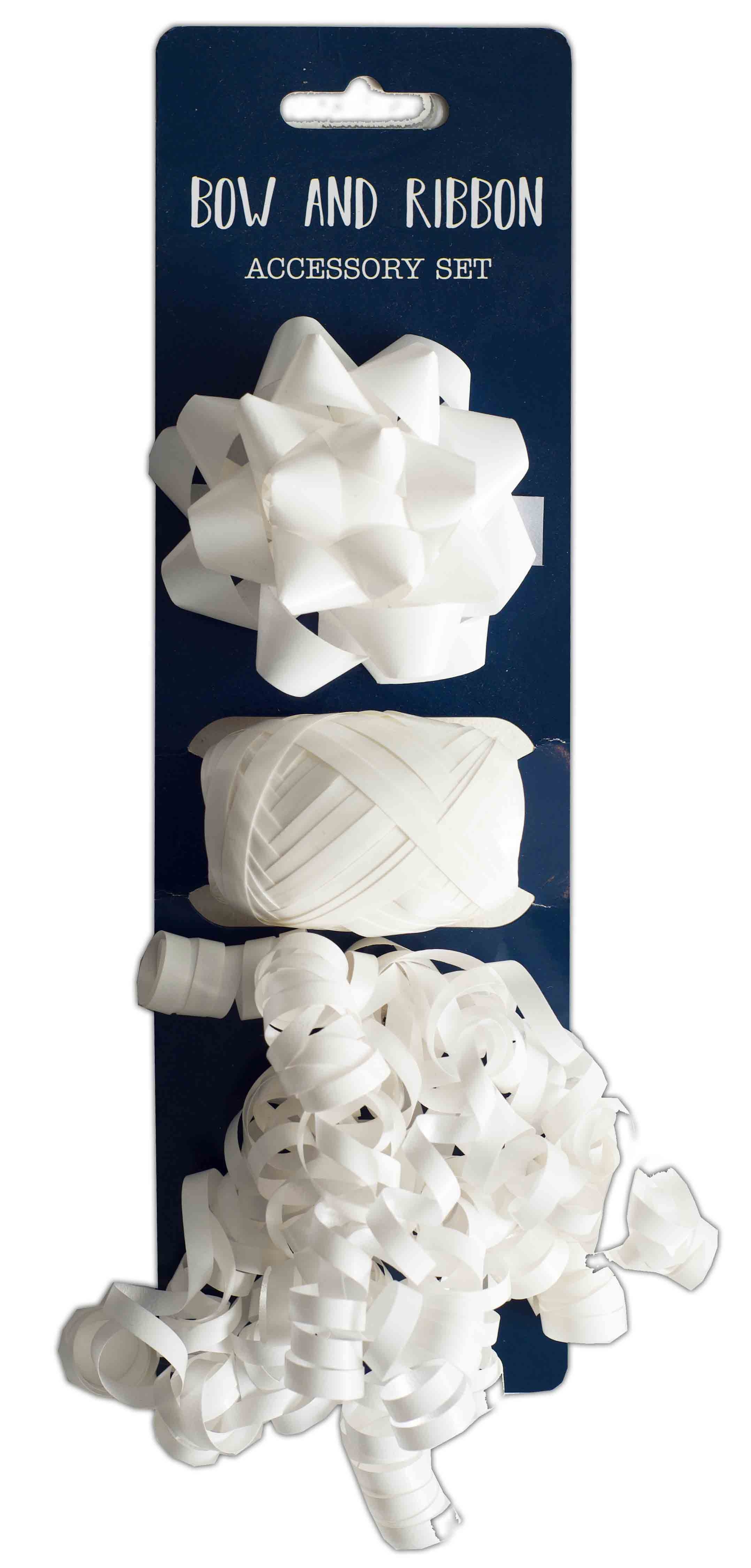 RIBBON & BOW SET,White (3 Piece) [Packs Only]