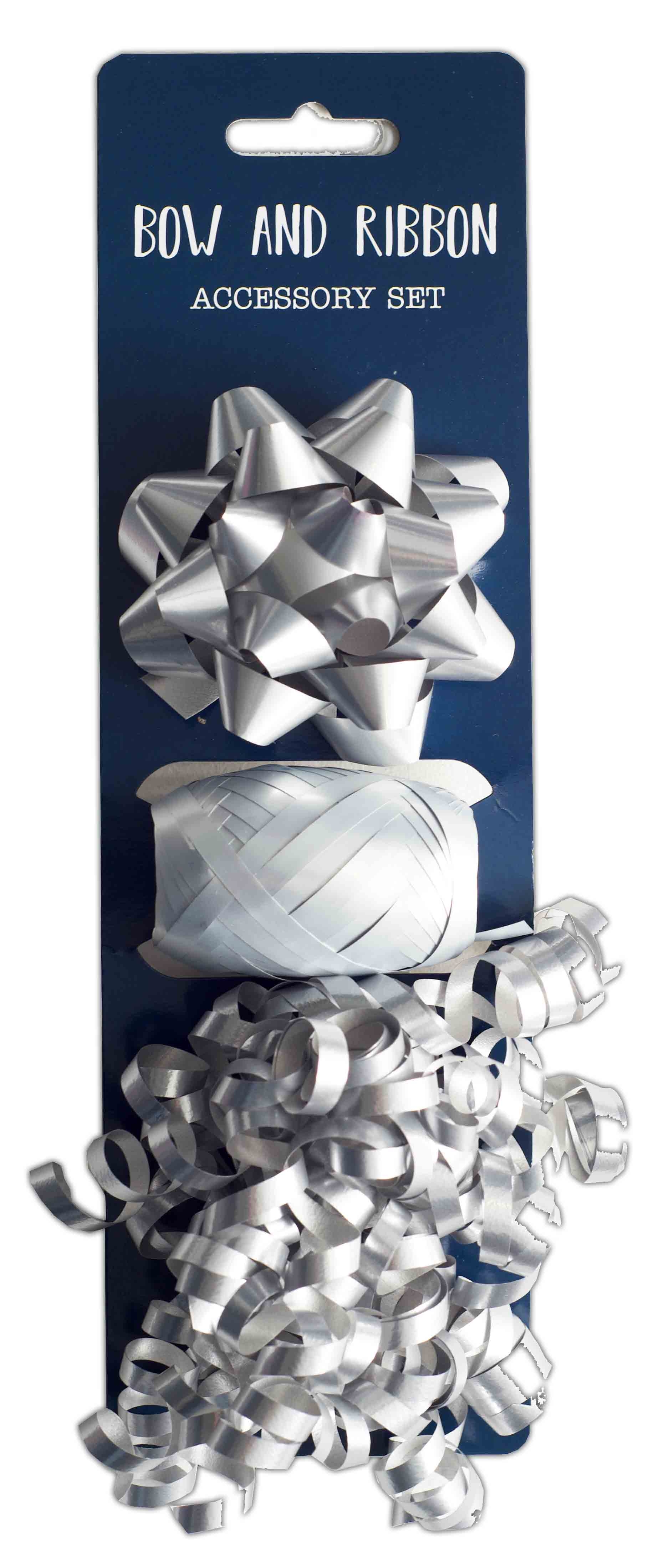 RIBBON & BOW SET,Silver (3 Piece) [Packs Only]