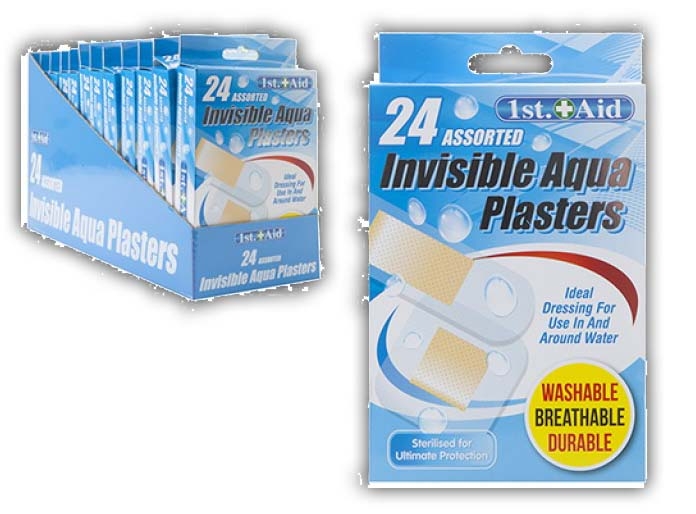 PLASTERS INVISIBLE AQUA 24`s Washable, Breathable H/pk CDU [Splittable]