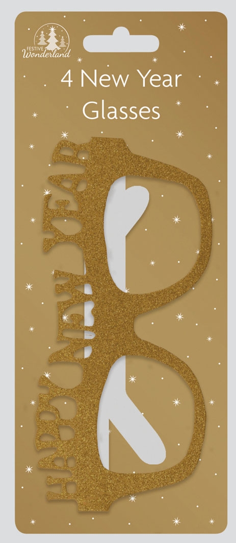 GLASSES,New Year Glitter 4`s (Was 1.99) [Packs Only]