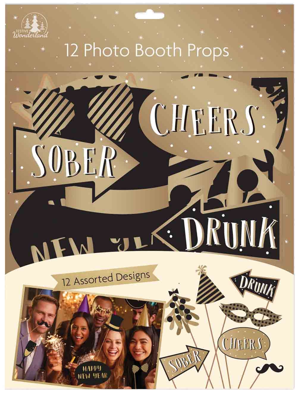 PHOTO BOOTH PROPS,New Year 12 Assorted (Was 2.99) [Splittable]