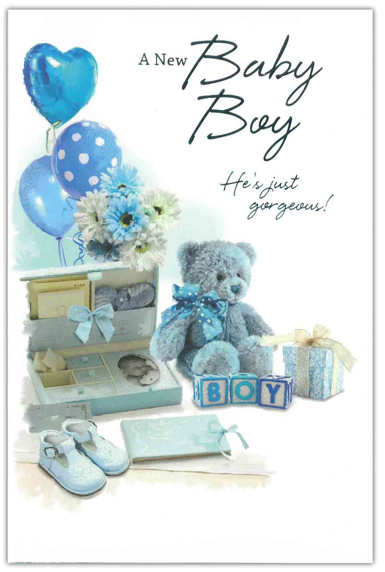 BABY BOY CONGRATS. CARDS,6`s Teddy & Balloons (Was 1.25)
