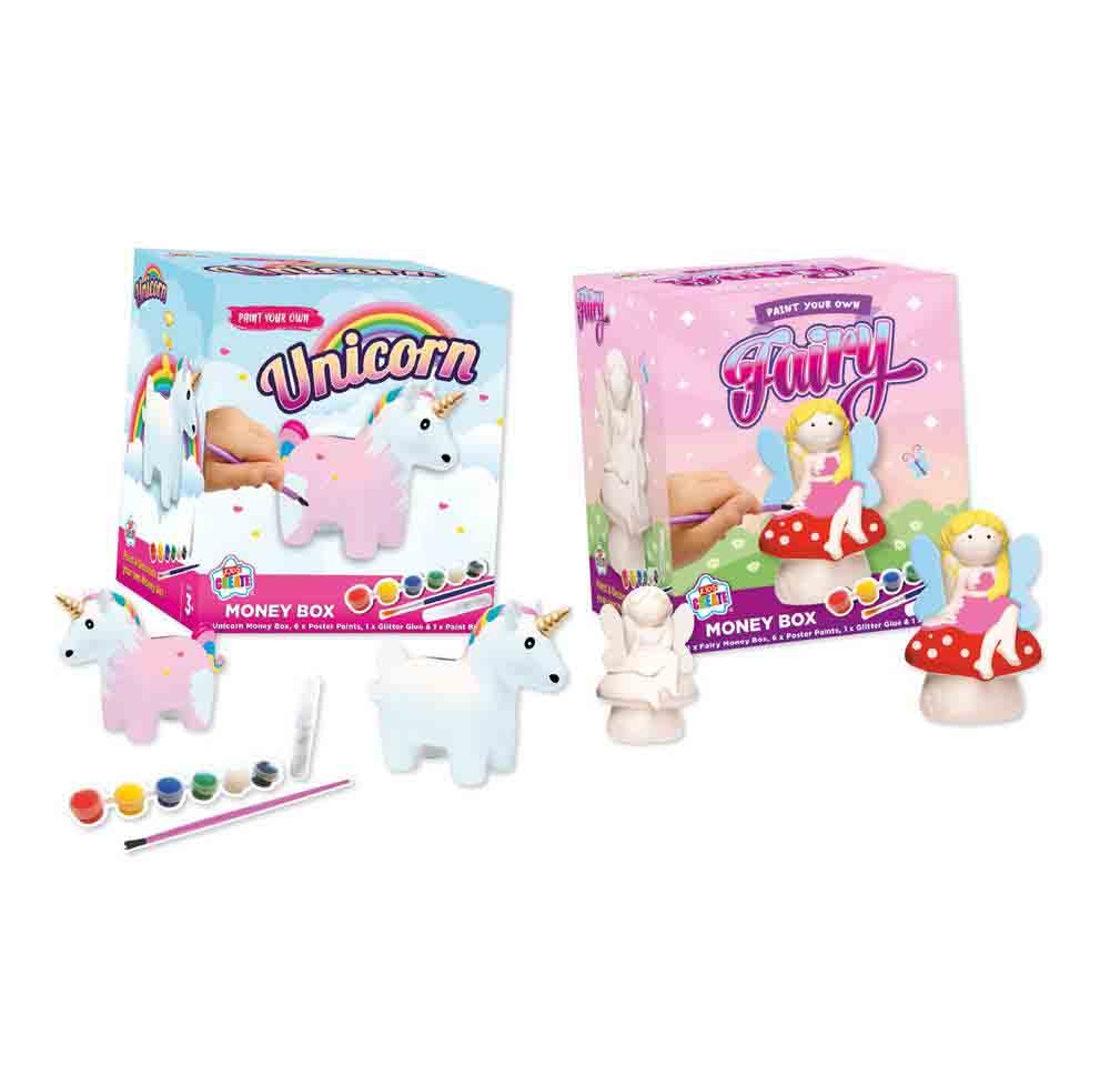 MONEY BOX PAINT YOUR OWN Unicorn Fairy Asst. Bxd [Splittable]