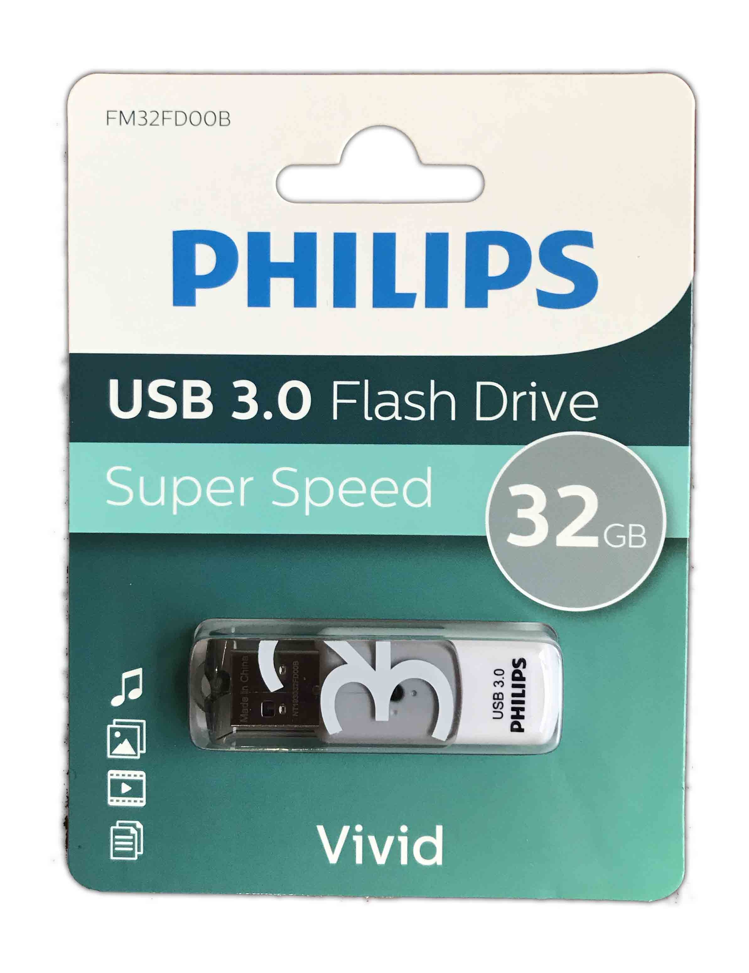 USB 3.0 FLASH DRIVE 32GB Super Speed,Vivid Philips I/cd